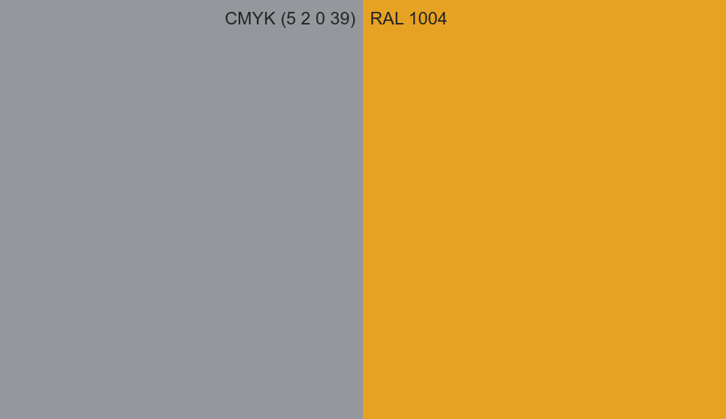 CMYK Color CMYK (5 2 0 39) vs RAL 1004 side by side comparison CMYK Color CMYK (5 2 0 39) vs RAL 1004 side by side comparison