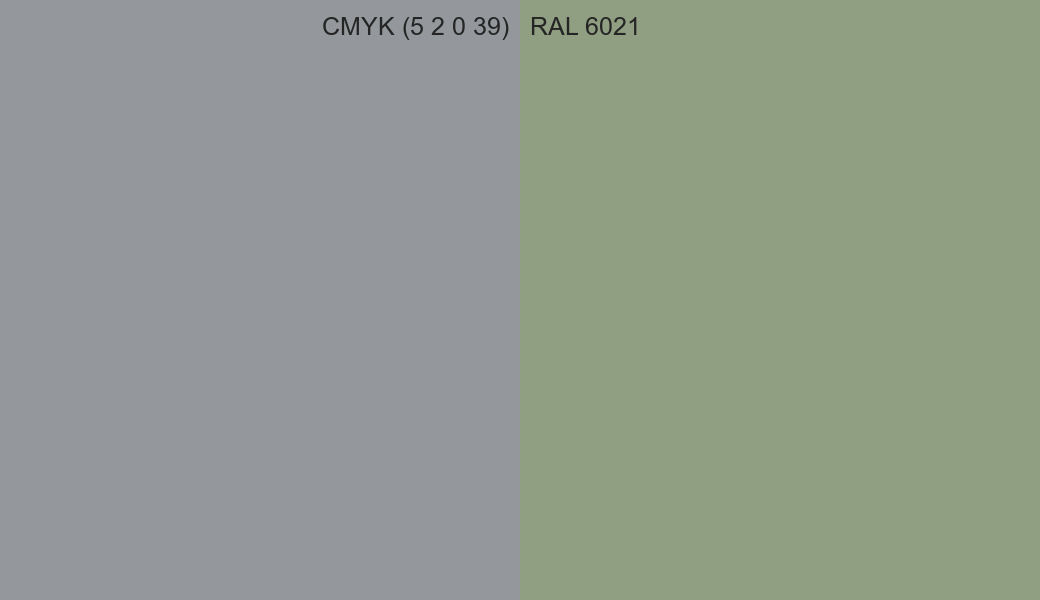CMYK Color CMYK (5 2 0 39) vs RAL 6021 side by side comparison CMYK Color CMYK (5 2 0 39) vs RAL 6021 side by side comparison