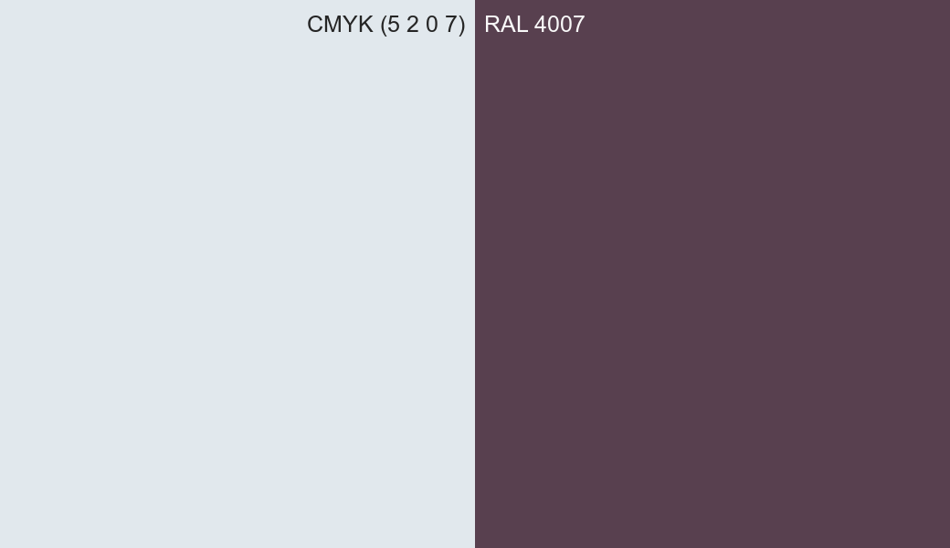 CMYK Color CMYK (5 2 0 7) vs RAL 4007 side by side comparison CMYK Color CMYK (5 2 0 7) vs RAL 4007 side by side comparison