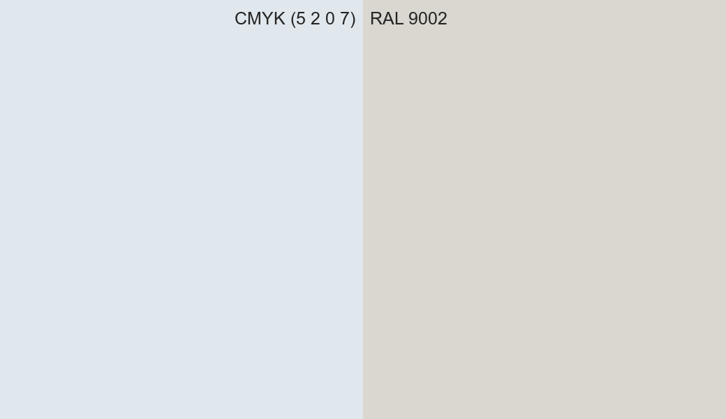 CMYK Color CMYK (5 2 0 7) vs RAL 9002 side by side comparison CMYK Color CMYK (5 2 0 7) vs RAL 9002 side by side comparison