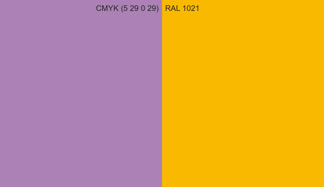 CMYK Color CMYK (5 29 0 29) vs RAL 1021 side by side comparison CMYK Color CMYK (5 29 0 29) vs RAL 1021 side by side comparison