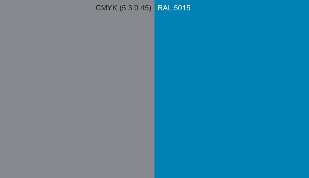 CMYK Color CMYK (5 3 0 45) vs RAL 5015 side by side comparison CMYK Color CMYK (5 3 0 45) vs RAL 5015 side by side comparison