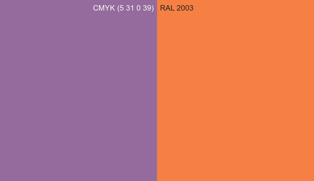 CMYK Color CMYK (5 31 0 39) vs RAL 2003 side by side comparison CMYK Color CMYK (5 31 0 39) vs RAL 2003 side by side comparison