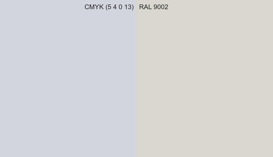CMYK Color CMYK (5 4 0 13) vs RAL 9002 side by side comparison CMYK Color CMYK (5 4 0 13) vs RAL 9002 side by side comparison
