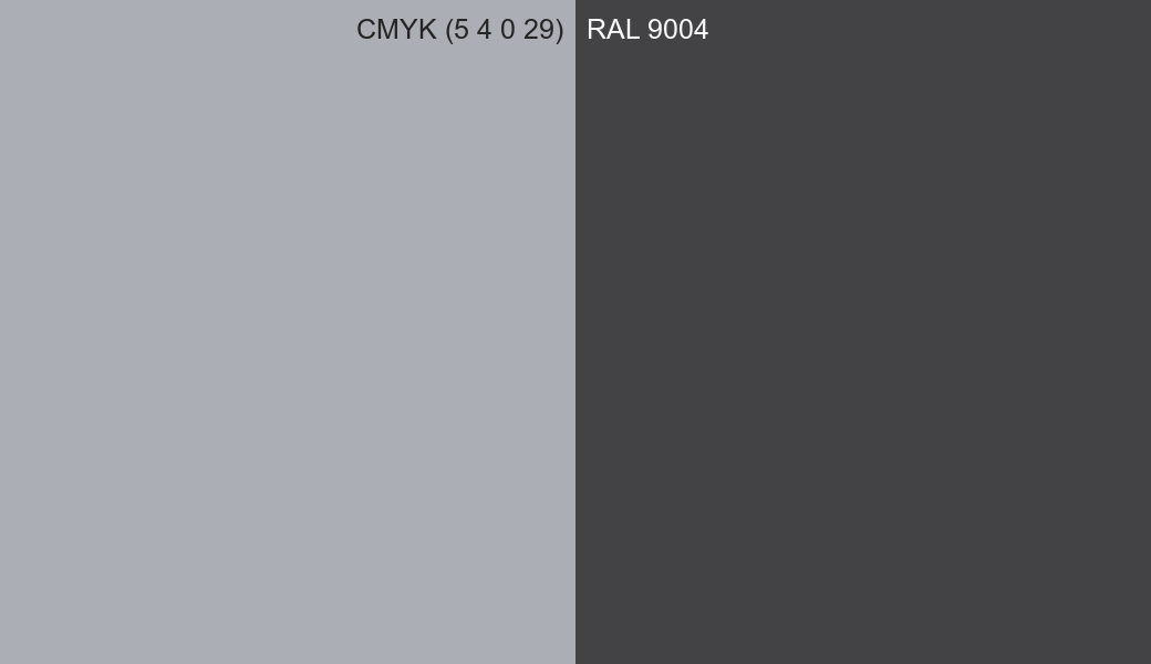 CMYK Color CMYK (5 4 0 29) vs RAL 9004 side by side comparison CMYK Color CMYK (5 4 0 29) vs RAL 9004 side by side comparison