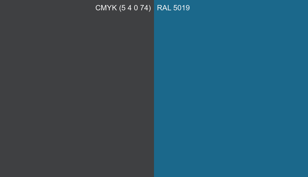 CMYK Color CMYK (5 4 0 74) vs RAL 5019 side by side comparison CMYK Color CMYK (5 4 0 74) vs RAL 5019 side by side comparison
