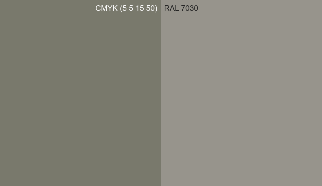 CMYK Color CMYK (5 5 15 50) vs RAL 7030 side by side comparison CMYK Color CMYK (5 5 15 50) vs RAL 7030 side by side comparison
