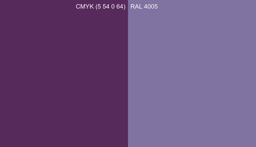 CMYK Color CMYK (5 54 0 64) vs RAL 4005 side by side comparison CMYK Color CMYK (5 54 0 64) vs RAL 4005 side by side comparison