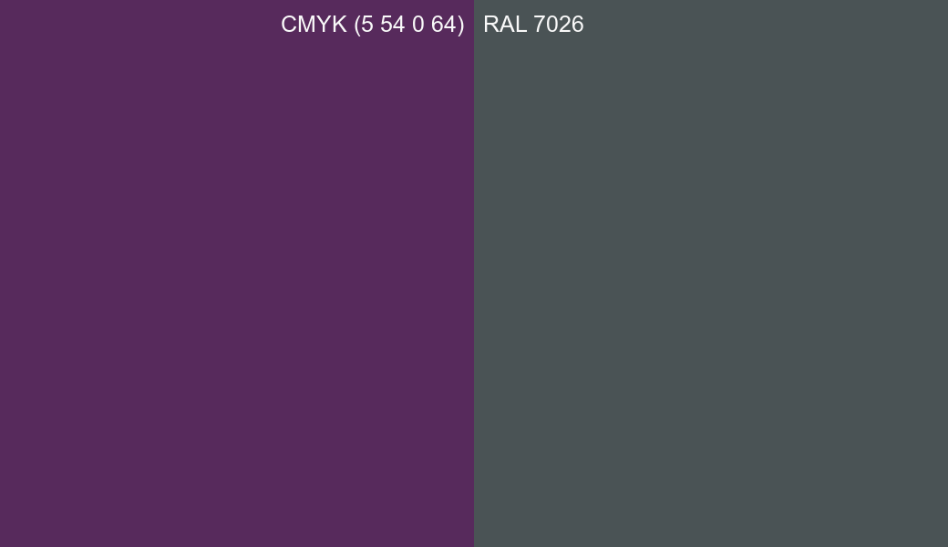 CMYK Color CMYK (5 54 0 64) vs RAL 7026 side by side comparison CMYK Color CMYK (5 54 0 64) vs RAL 7026 side by side comparison