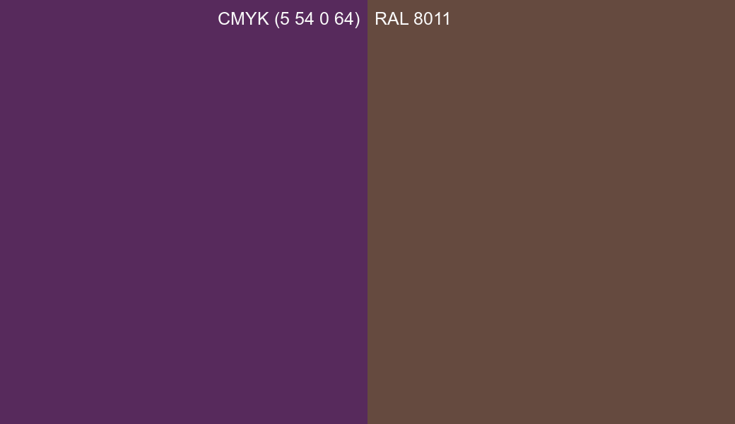 CMYK Color CMYK (5 54 0 64) vs RAL 8011 side by side comparison CMYK Color CMYK (5 54 0 64) vs RAL 8011 side by side comparison