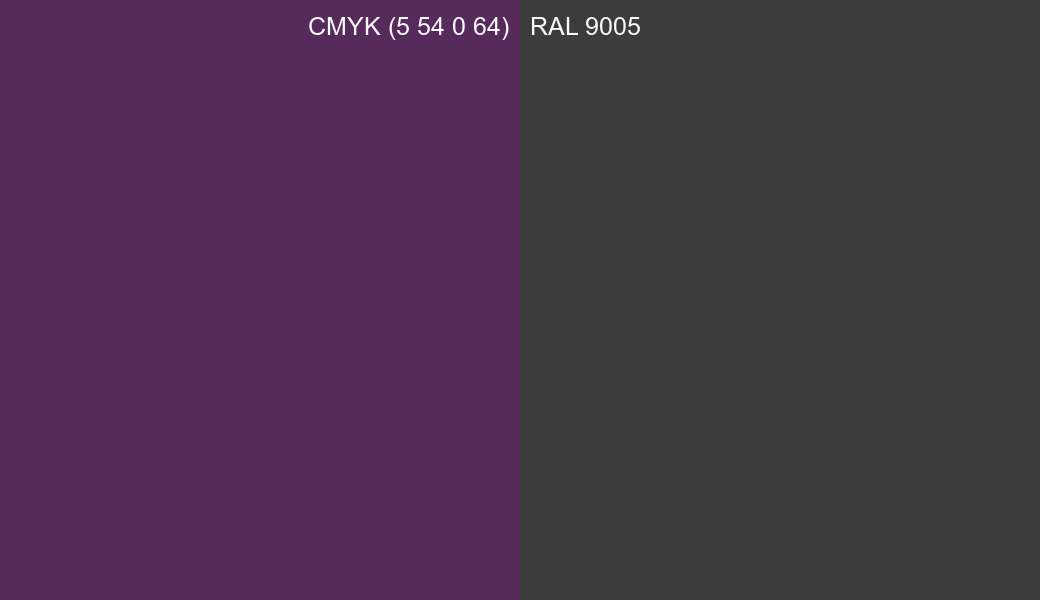 CMYK Color CMYK (5 54 0 64) vs RAL 9005 side by side comparison CMYK Color CMYK (5 54 0 64) vs RAL 9005 side by side comparison
