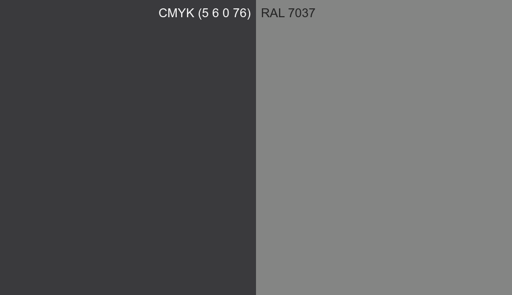 CMYK Color CMYK (5 6 0 76) vs RAL 7037 side by side comparison CMYK Color CMYK (5 6 0 76) vs RAL 7037 side by side comparison