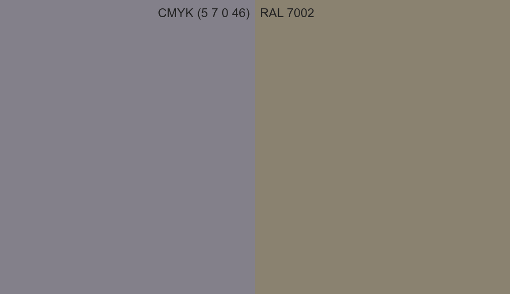 CMYK Color CMYK (5 7 0 46) vs RAL 7002 side by side comparison CMYK Color CMYK (5 7 0 46) vs RAL 7002 side by side comparison