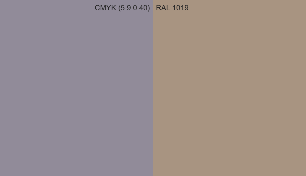 CMYK Color CMYK (5 9 0 40) vs RAL 1019 side by side comparison CMYK Color CMYK (5 9 0 40) vs RAL 1019 side by side comparison