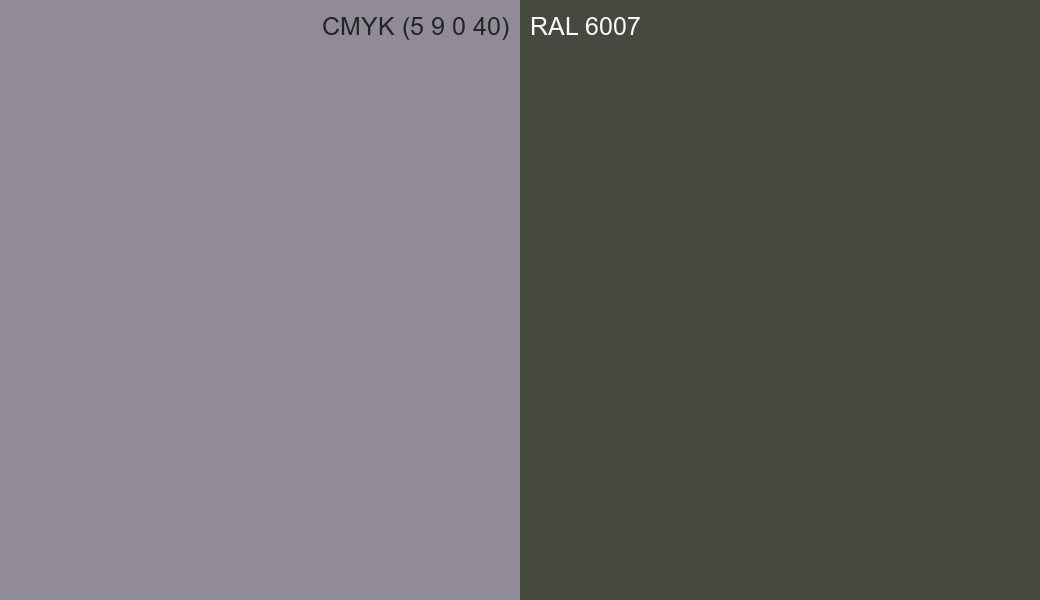 CMYK Color CMYK (5 9 0 40) vs RAL 6007 side by side comparison CMYK Color CMYK (5 9 0 40) vs RAL 6007 side by side comparison