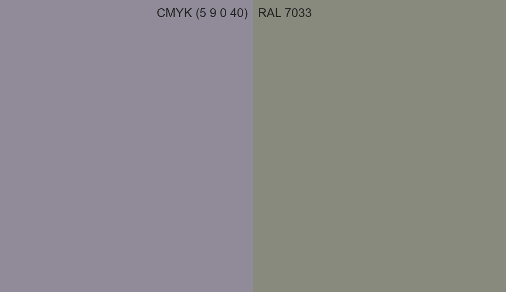 CMYK Color CMYK (5 9 0 40) vs RAL 7033 side by side comparison CMYK Color CMYK (5 9 0 40) vs RAL 7033 side by side comparison