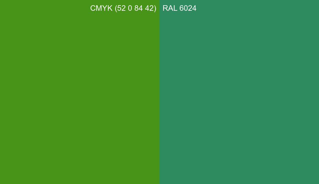 CMYK Color CMYK (52 0 84 42) vs RAL 6024 side by side comparison CMYK Color CMYK (52 0 84 42) vs RAL 6024 side by side comparison