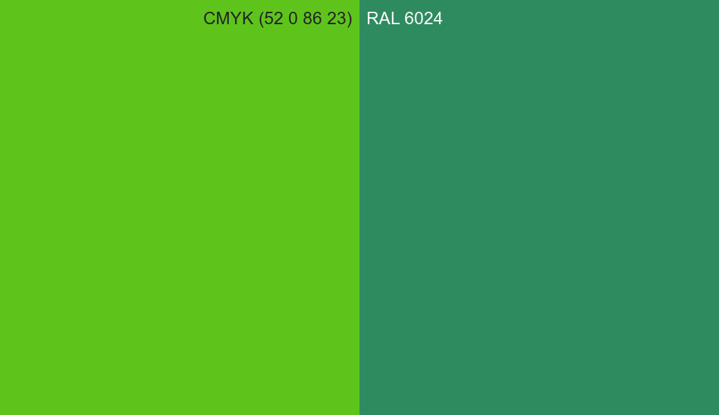 CMYK Color CMYK (52 0 86 23) vs RAL 6024 side by side comparison CMYK Color CMYK (52 0 86 23) vs RAL 6024 side by side comparison