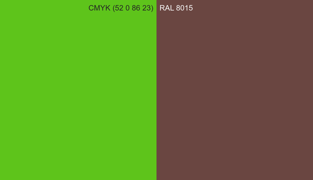 CMYK Color CMYK (52 0 86 23) vs RAL 8015 side by side comparison CMYK Color CMYK (52 0 86 23) vs RAL 8015 side by side comparison