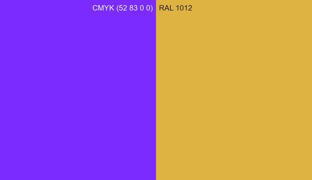 CMYK Color CMYK (52 83 0 0) vs RAL 1012 side by side comparison CMYK Color CMYK (52 83 0 0) vs RAL 1012 side by side comparison