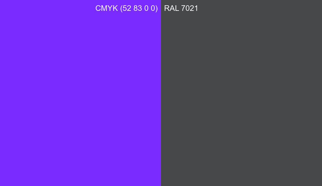 CMYK Color CMYK (52 83 0 0) vs RAL 7021 side by side comparison CMYK Color CMYK (52 83 0 0) vs RAL 7021 side by side comparison