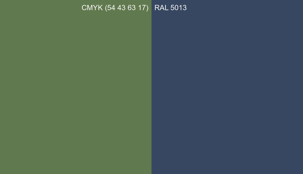 CMYK Color CMYK (54 43 63 17) vs RAL 5013 side by side comparison CMYK Color CMYK (54 43 63 17) vs RAL 5013 side by side comparison