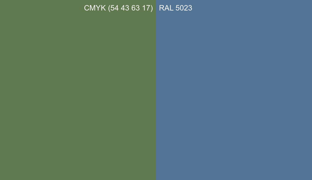 CMYK Color CMYK (54 43 63 17) vs RAL 5023 side by side comparison CMYK Color CMYK (54 43 63 17) vs RAL 5023 side by side comparison