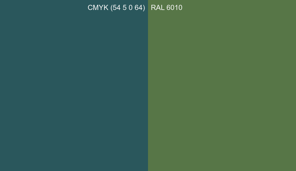 CMYK Color CMYK (54 5 0 64) vs RAL 6010 side by side comparison CMYK Color CMYK (54 5 0 64) vs RAL 6010 side by side comparison