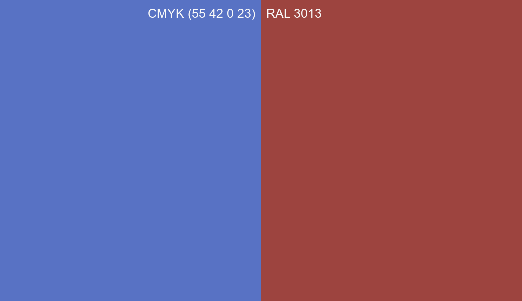 CMYK Color CMYK (55 42 0 23) vs RAL 3013 side by side comparison CMYK Color CMYK (55 42 0 23) vs RAL 3013 side by side comparison