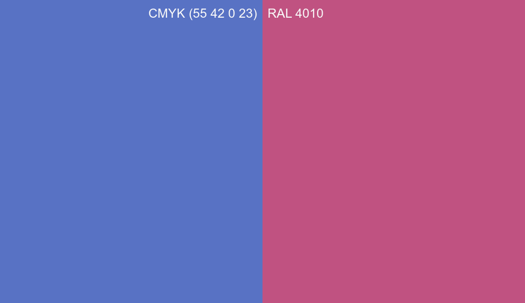 CMYK Color CMYK (55 42 0 23) vs RAL 4010 side by side comparison CMYK Color CMYK (55 42 0 23) vs RAL 4010 side by side comparison