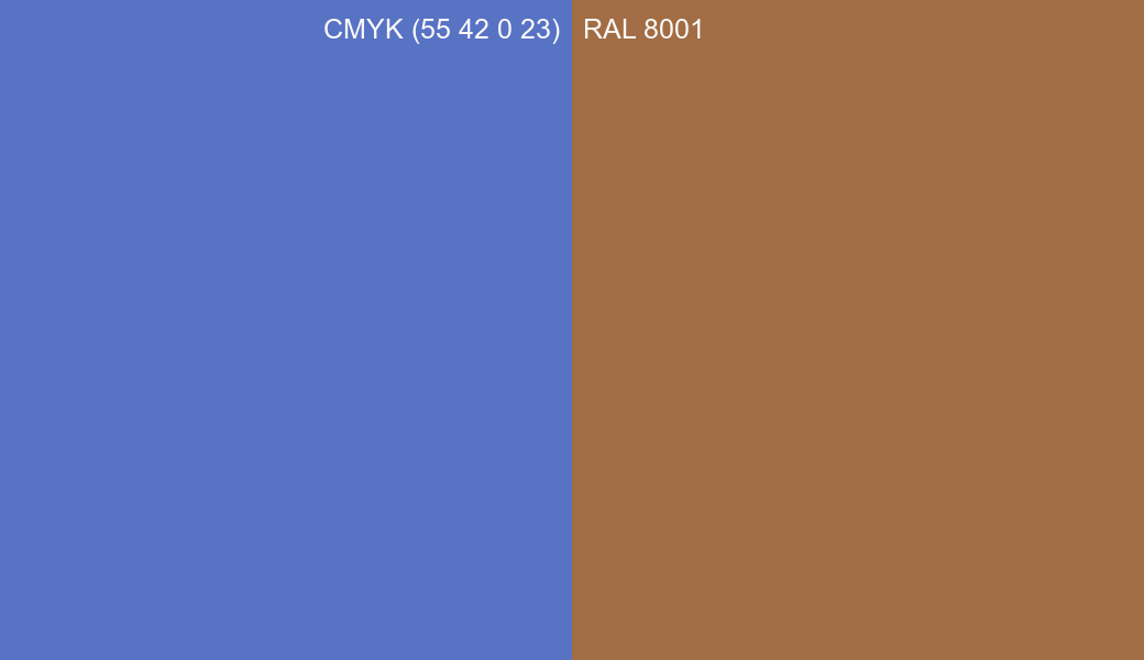 CMYK Color CMYK (55 42 0 23) vs RAL 8001 side by side comparison CMYK Color CMYK (55 42 0 23) vs RAL 8001 side by side comparison