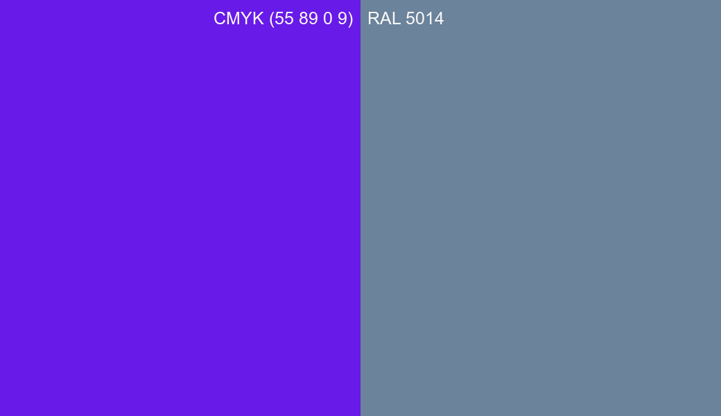 CMYK Color CMYK (55 89 0 9) vs RAL 5014 side by side comparison CMYK Color CMYK (55 89 0 9) vs RAL 5014 side by side comparison