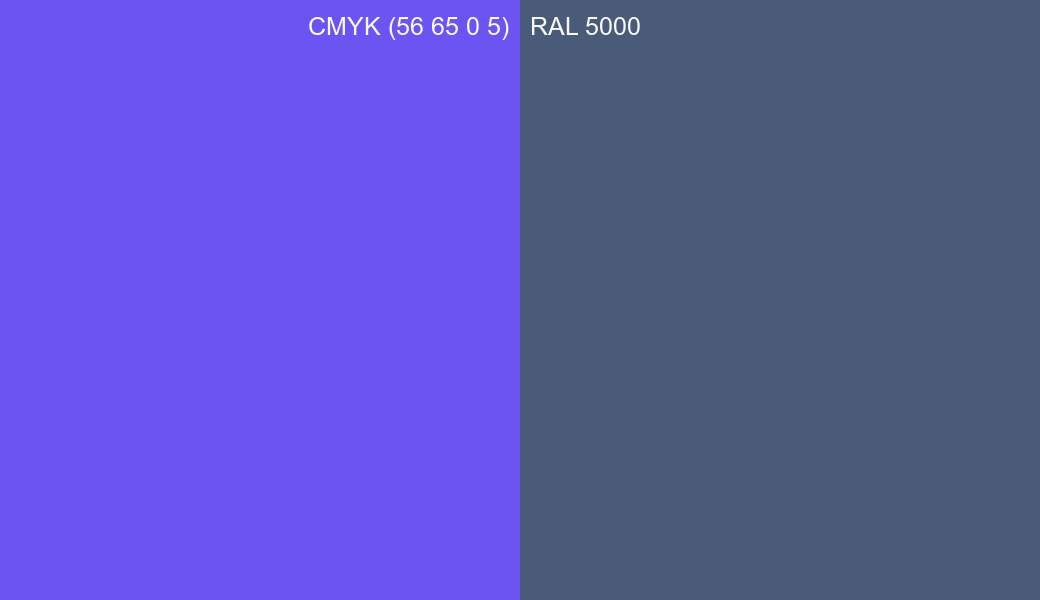 CMYK Color CMYK (56 65 0 5) vs RAL 5000 side by side comparison CMYK Color CMYK (56 65 0 5) vs RAL 5000 side by side comparison