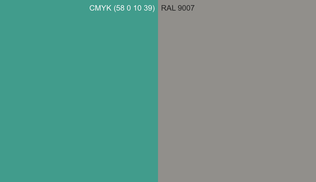 CMYK Color CMYK (58 0 10 39) vs RAL 9007 side by side comparison CMYK Color CMYK (58 0 10 39) vs RAL 9007 side by side comparison