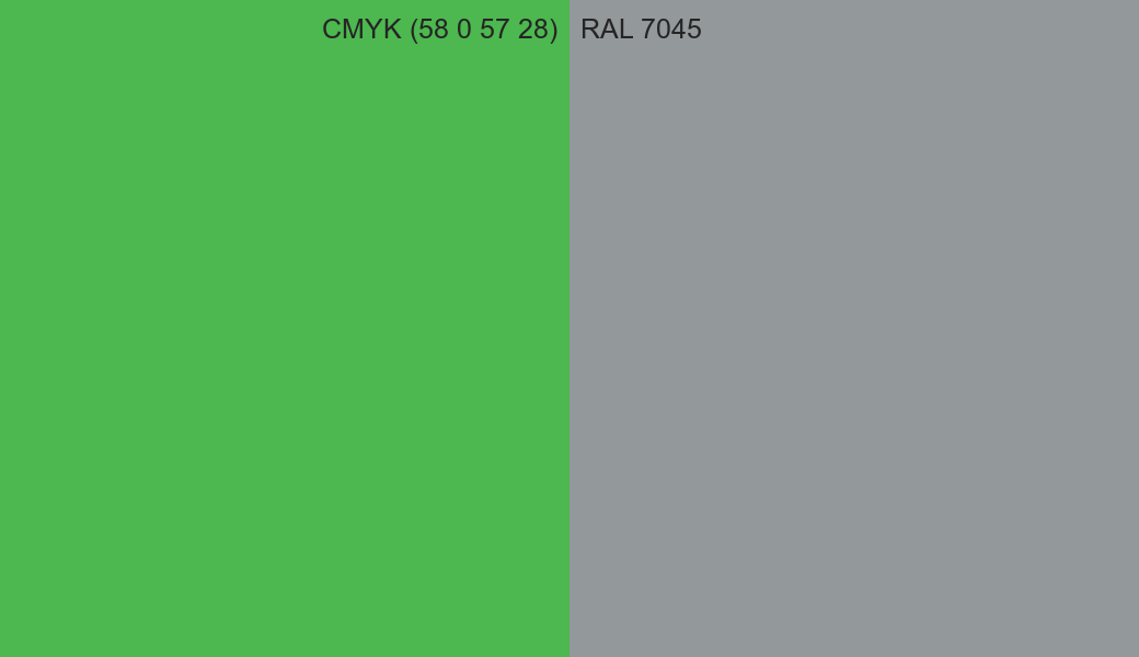 CMYK Color CMYK (58 0 57 28) vs RAL 7045 side by side comparison CMYK Color CMYK (58 0 57 28) vs RAL 7045 side by side comparison