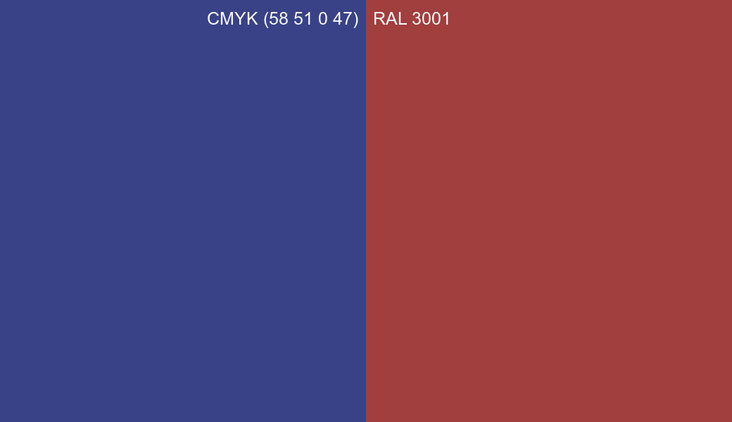 CMYK Color CMYK (58 51 0 47) vs RAL 3001 side by side comparison CMYK Color CMYK (58 51 0 47) vs RAL 3001 side by side comparison