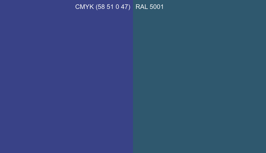 CMYK Color CMYK (58 51 0 47) vs RAL 5001 side by side comparison CMYK Color CMYK (58 51 0 47) vs RAL 5001 side by side comparison