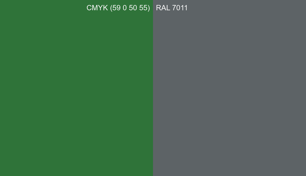 CMYK Color CMYK (59 0 50 55) vs RAL 7011 side by side comparison CMYK Color CMYK (59 0 50 55) vs RAL 7011 side by side comparison