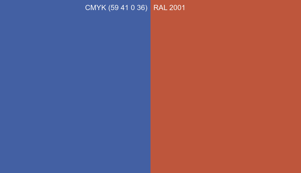 CMYK Color CMYK (59 41 0 36) vs RAL 2001 side by side comparison CMYK Color CMYK (59 41 0 36) vs RAL 2001 side by side comparison