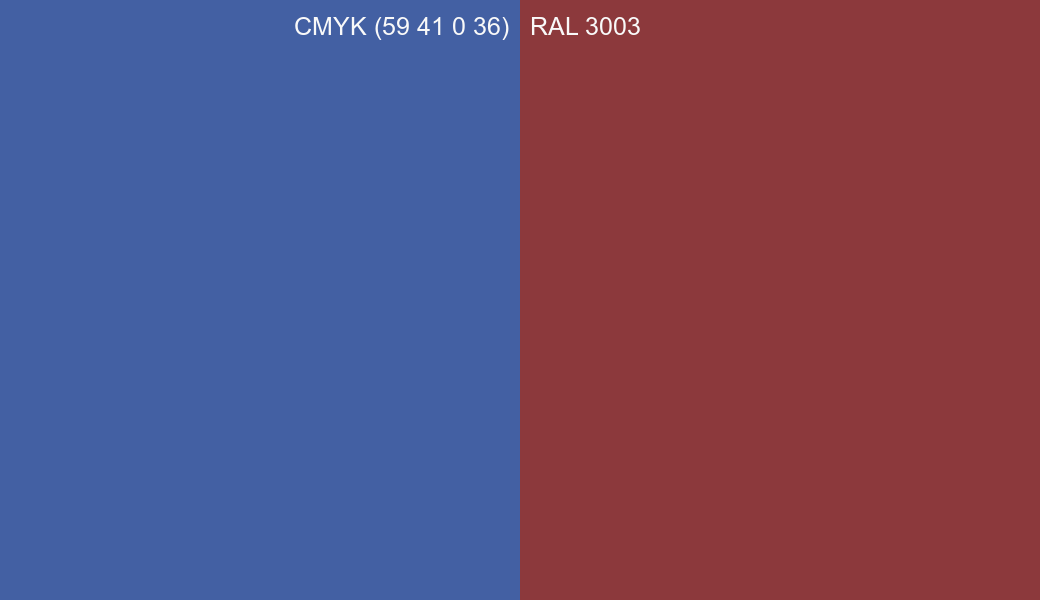 CMYK Color CMYK (59 41 0 36) vs RAL 3003 side by side comparison CMYK Color CMYK (59 41 0 36) vs RAL 3003 side by side comparison