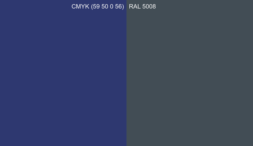 CMYK Color CMYK (59 50 0 56) vs RAL 5008 side by side comparison CMYK Color CMYK (59 50 0 56) vs RAL 5008 side by side comparison
