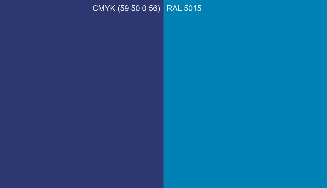 CMYK Color CMYK (59 50 0 56) vs RAL 5015 side by side comparison CMYK Color CMYK (59 50 0 56) vs RAL 5015 side by side comparison