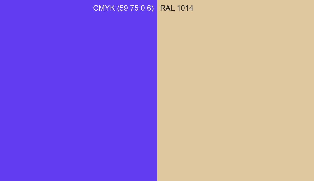 CMYK Color CMYK (59 75 0 6) vs RAL 1014 side by side comparison CMYK Color CMYK (59 75 0 6) vs RAL 1014 side by side comparison
