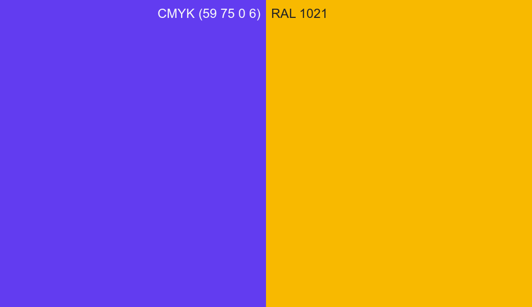 CMYK Color CMYK (59 75 0 6) vs RAL 1021 side by side comparison CMYK Color CMYK (59 75 0 6) vs RAL 1021 side by side comparison