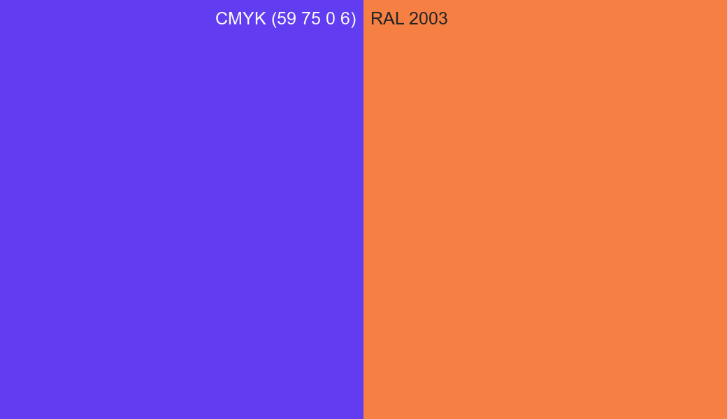 CMYK Color CMYK (59 75 0 6) vs RAL 2003 side by side comparison CMYK Color CMYK (59 75 0 6) vs RAL 2003 side by side comparison