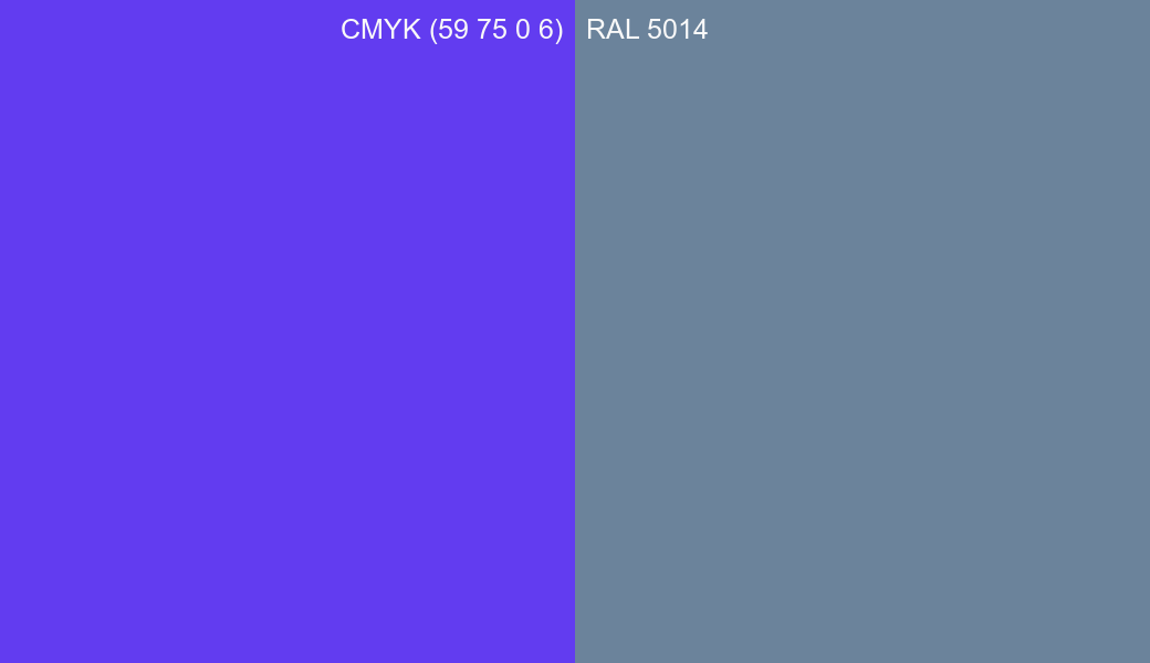 CMYK Color CMYK (59 75 0 6) vs RAL 5014 side by side comparison CMYK Color CMYK (59 75 0 6) vs RAL 5014 side by side comparison