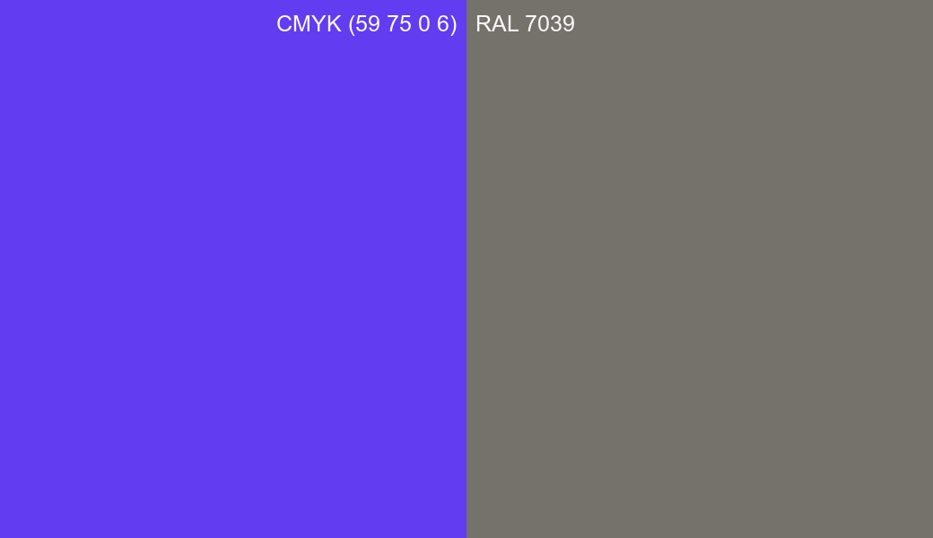CMYK Color CMYK (59 75 0 6) vs RAL 7039 side by side comparison CMYK Color CMYK (59 75 0 6) vs RAL 7039 side by side comparison