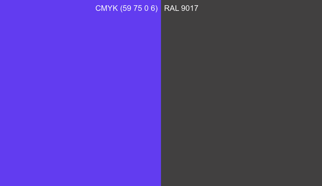 CMYK Color CMYK (59 75 0 6) vs RAL 9017 side by side comparison CMYK Color CMYK (59 75 0 6) vs RAL 9017 side by side comparison