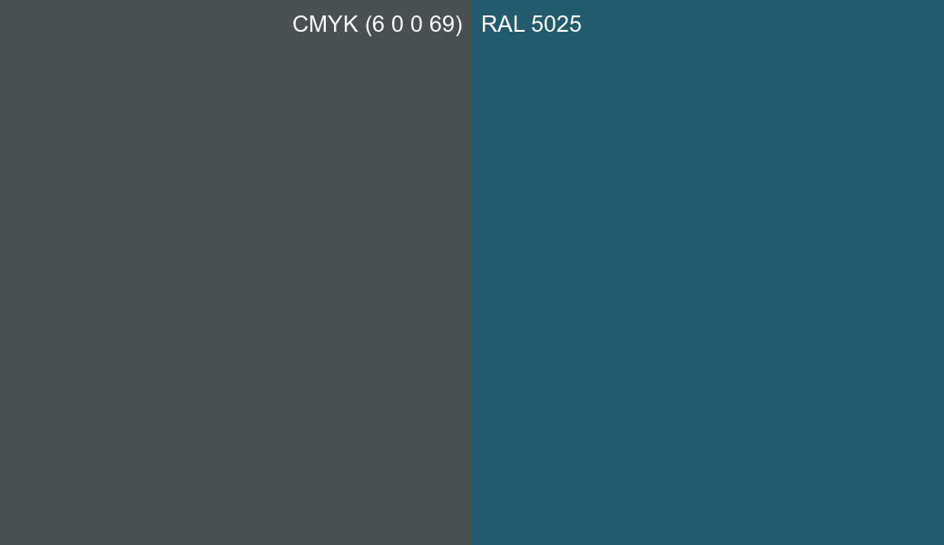 CMYK Color CMYK (6 0 0 69) vs RAL 5025 side by side comparison CMYK Color CMYK (6 0 0 69) vs RAL 5025 side by side comparison