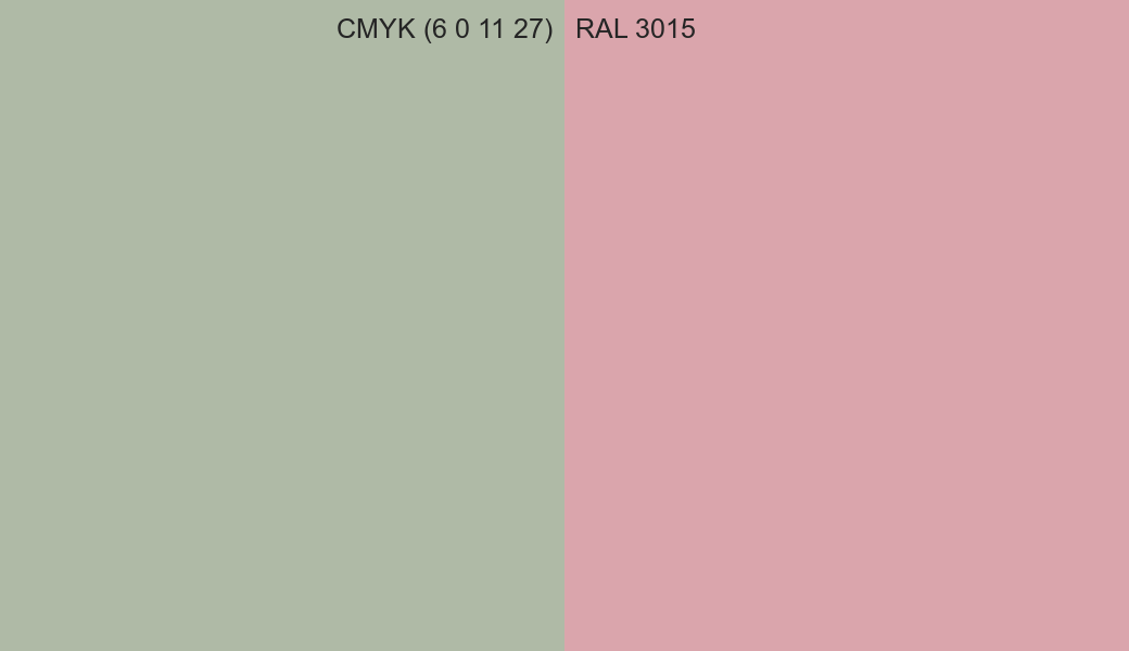CMYK Color CMYK (6 0 11 27) vs RAL 3015 side by side comparison CMYK Color CMYK (6 0 11 27) vs RAL 3015 side by side comparison